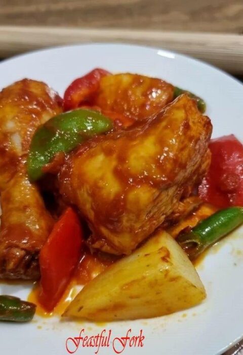 Chicken afritada on a plate