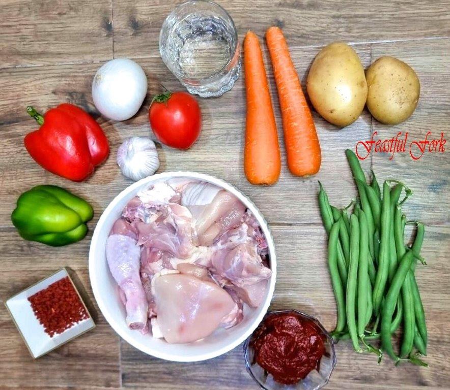 Ingredients of chicken afritada