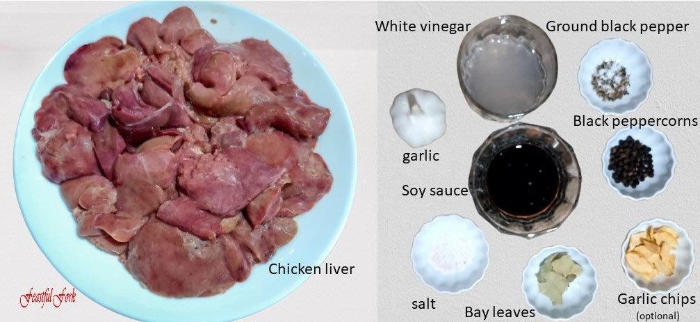 Ingredients for the Filipino Recipe for Chicken Liver Adobo