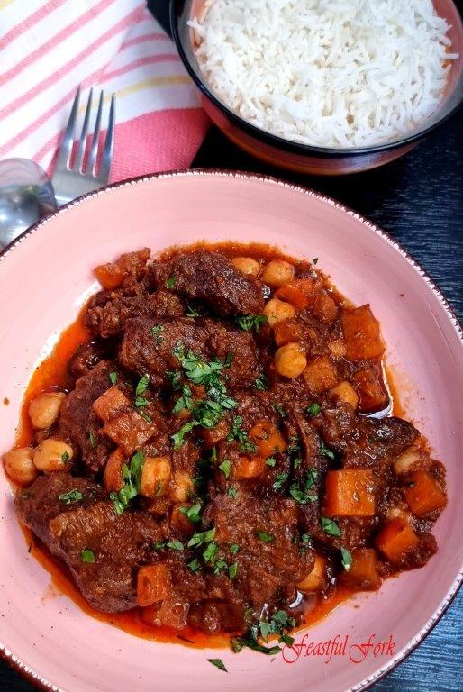 Beef Stewed in Garbanzo Beans and Sweet Potatoes