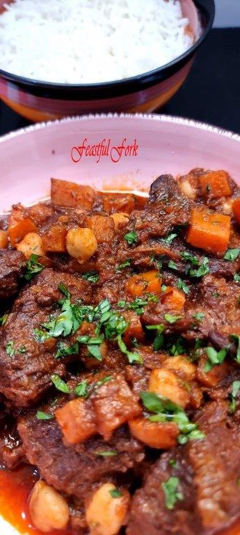 Beef Cubes with Sweet Potatoes and Garbanzo