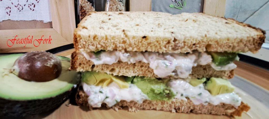 Chicken salad sandwich with avocado