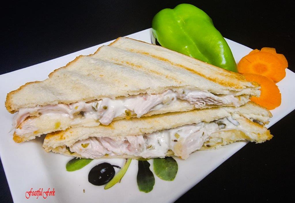 Chicken salad sandwich in grilled white bread