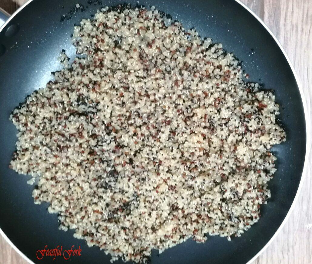 Quinoa cooked in a pan