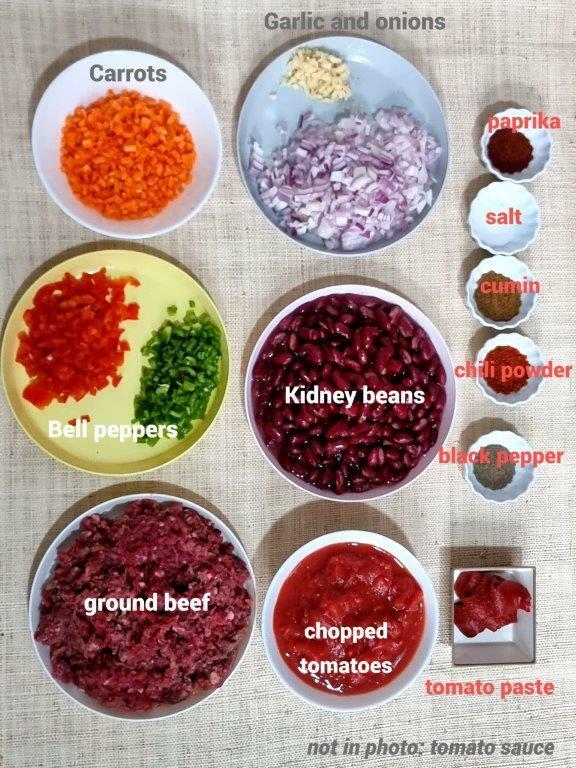 Ingredients for ground beef chili recipe
