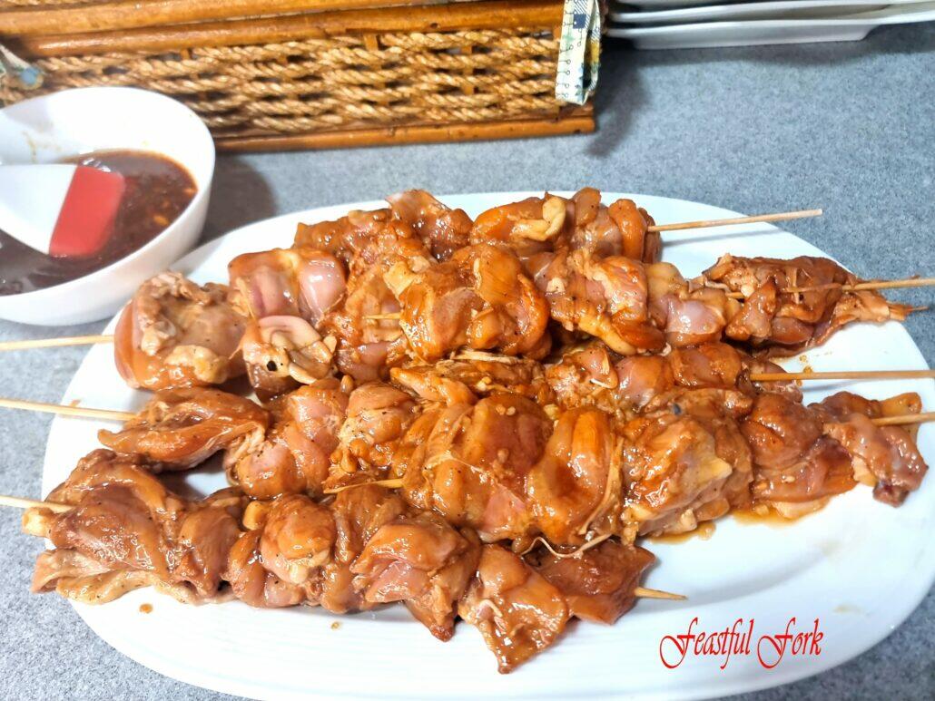 Filipino Chicken Barbecue Skewers before grilling