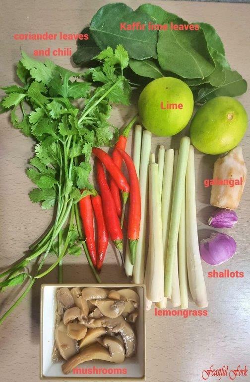Vegetable ingredients for Tom Yang soup