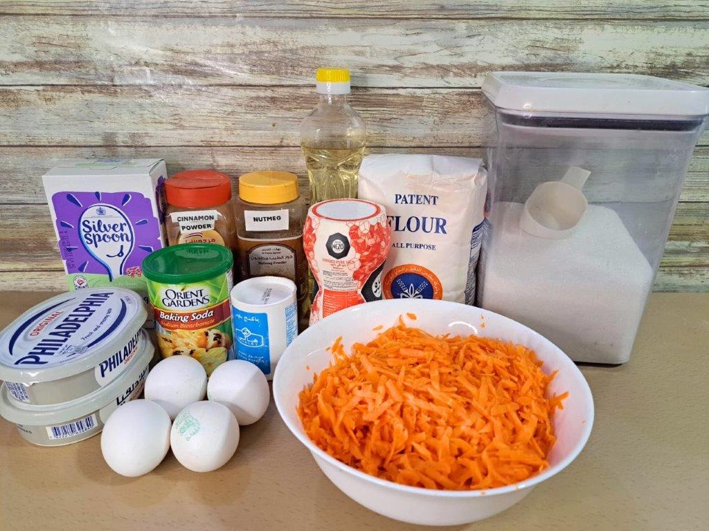 Ingredients for carrot cake recipe