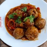 a plate of meatballs and vegetables from sweet and sour meatballs recipe