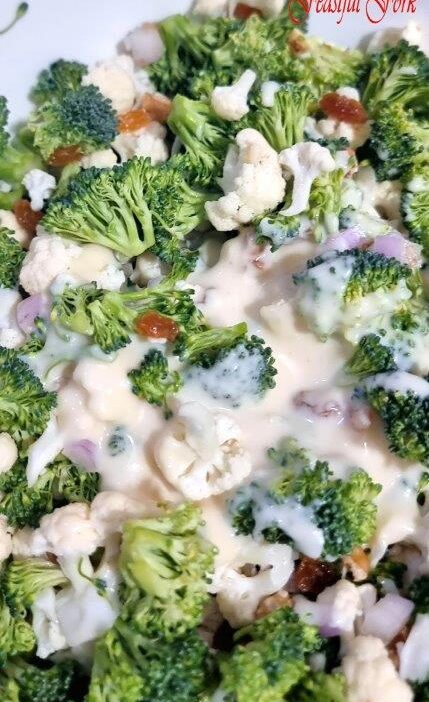 Cauliflower and Broccoli Salad with Dressing