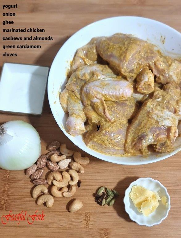 Marinated korma and other ingredients