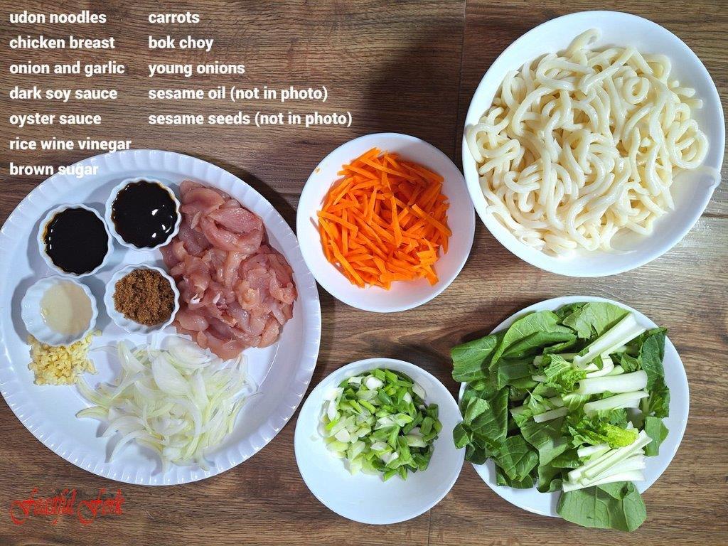 ingredients in cooking yaki udon chicken