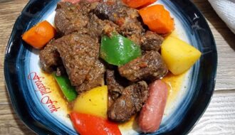 Beef afritada on a plate