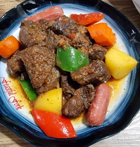 Beef afritada on a plate