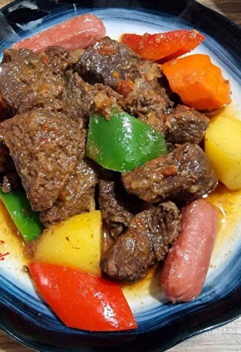 Beef afritada on a plate